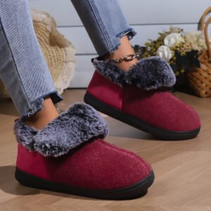 Cozy Faux Fur Trim Suede-Style Indoor/Outdoor Slippers